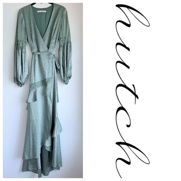 NWOT SAMPLE Anthropologie Hutch Iridescent Sage Green Wrap Maxi w Lace Detail S - Picture 1 of 10